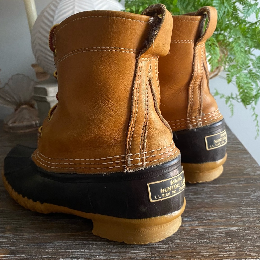 Vintage L.L. Bean Main Hunting Bean Duck Boots Lace Up Womens 5 Narrow Tan Brown - Picture 6 of 9